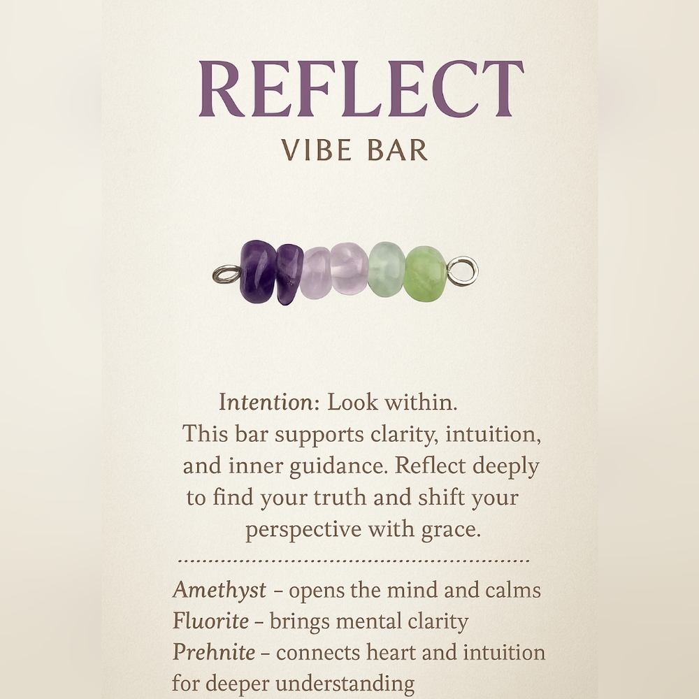 Reflect Vibe Bar Necklace Amethyst Fluorite Prehnite – Clarity & Intuition